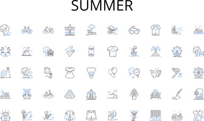 Summer line icons collection. Stocks, Bonds, Commodities, Securities, Forex, Derivatives, Hedge funds vector and linear illustration. Options,Futures,Trading outline signs set