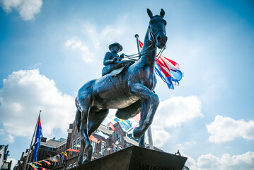 Equestrian statue of Queen Wilhelmina in Rokin street, Amsterdam, Netherlands