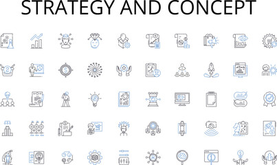 Strategy and concept line icons collection. Persuasive, Resourceful, Driven, Goal-oriented, Knowledgeable, Approachable, Friendly vector and linear illustration. Trusrthy,Skilled,Confident outline