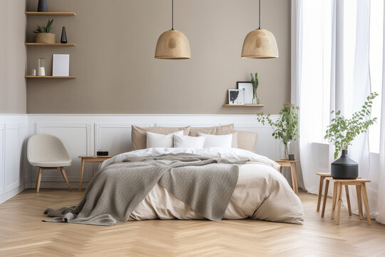 modern empty Cozy Nordic Bedroom with Minimalist Decor