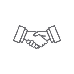 Obraz premium Handshake meeting icon with black outline style. logo, respect, communication, human, person, job, management. Vector Illustration