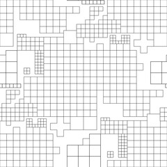 Abstract seamless plaid pattern of graphic rectangles in a pixel art style.