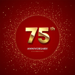 75th anniversary logo with gold numbers and glitter isolated on a red background