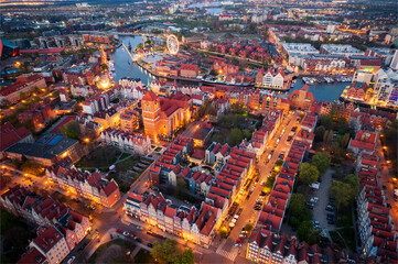 Aerial view of Gdansk during dusk, Poland