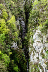 Magnificent landscape of the Pyrenees mountains with the Holzarté footbridge above the gorges