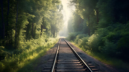 Forest Trees Along a Railroad on a Summer Afternoon, generative AI
