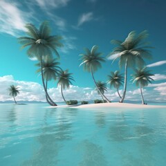 Beach with palm trees, generative ai