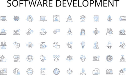 Software development line icons collection. Logistics, Supply chain, Channel, Pipeline, Route, Delivery, Transport vector and linear illustration. Warehousing,Fulfillment,Inventory outline signs set