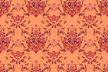 Seamless pattern with interesting doodles on colorfil background. Pano. Raster illustration.