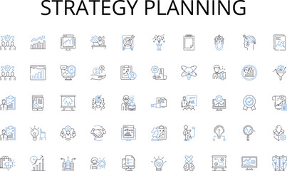 Strategy planning line icons collection. Leadership, Management, Strategy, Vision, Decision-making, Communication, Decisiveness vector and linear illustration. Accountability,Responsibility,Innovation