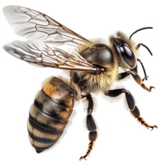 Bee flying, close-up. Transparent isolated background. AI generated