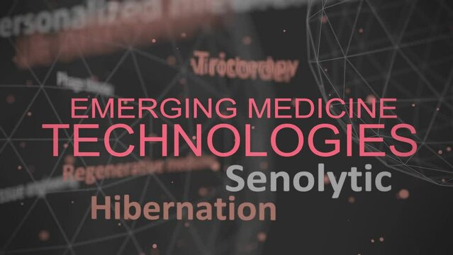 Typography animation, consisting of upcoming technologies of medicine tags. Technology innovations concept