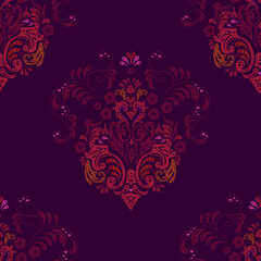 Seamless pattern with interesting doodles on colorfil background.