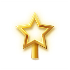 Christmas gold tree topper vector. 3d realistic golden star decoration in , decorative traditional shiny design for top of Xmas pine tree. Vector
