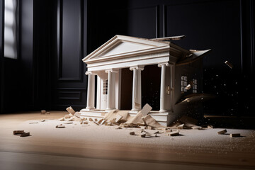 A bank breaking and collapsing under economic pressure. Generative ai