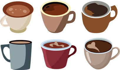 Set of coffee cups. Set of coffee mugs clipart. Vector illustration.
