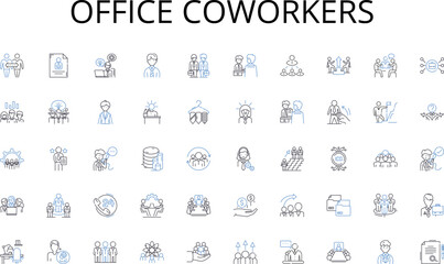 Office coworkers line icons collection. Urban, Bustling, Vibrant, Central, Iconic, Public, Pedestrianized vector and linear illustration. Historical,Modern,Social outline signs set