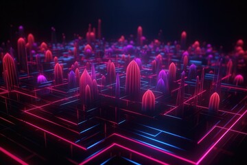 Neon lights floating in the night sky with generative AI
