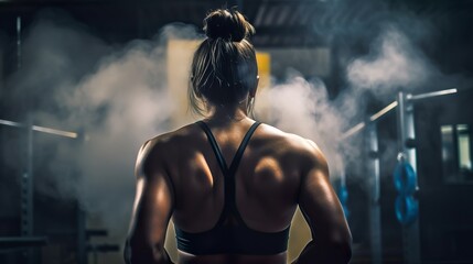 Fototapeta na wymiar Fitness woman in the gym, Back muscles, Beautiful body, Workout, Generative AI