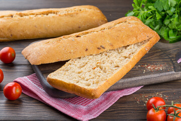 bread with paprika, on wooden background