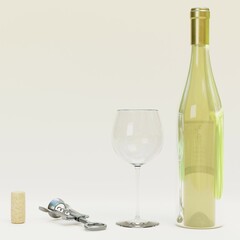 Realistic 3D Render of Wine Set