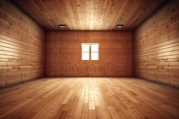 Empty room with wooden walls. Ai