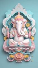 Ganesha paper cut art with colorful background. Generative AI