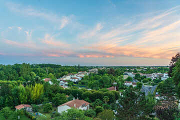 Evening view of the rooftops of Pons, France