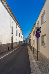 Fototapeta na wymiar No parking - road sign on a narrow street in a small French town