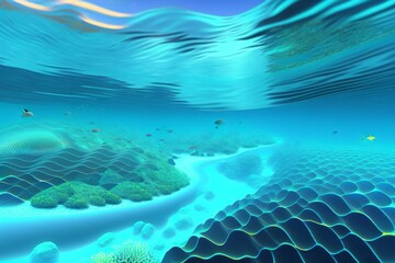 Fototapeta premium Panorama of the ocean and under water. AI generated. 