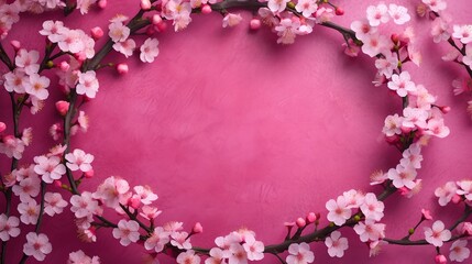Fototapeta na wymiar Sakura on Pink Background, Image Ai Generated