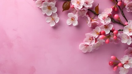 Naklejka na ściany i meble Sakura on Pink Background, Image Ai Generated