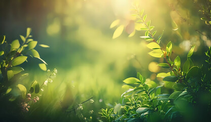 Obraz premium Grass background. Green background from plants. Copy space. Generative AI