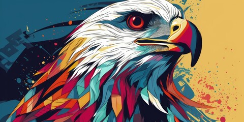 American Eagle in Pop art style illustration. Vibrant colors and bold lines . Generative AI