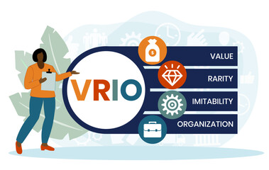VRIO - Value, Rarity, Imitability, Organization acronym. business concept background. vector illustration concept with keywords and icons. lettering illustration with icons for web banner, flyer