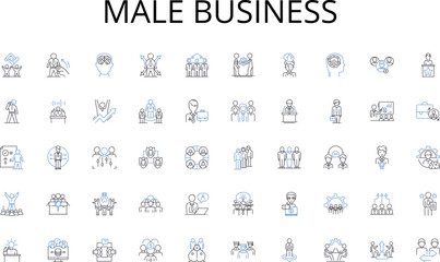 Male business line icons collection. Hiring, Training, Development, Performance, Productivity, Motivation, Feedback vector and linear illustration. Communication,Retention,Morale outline signs set