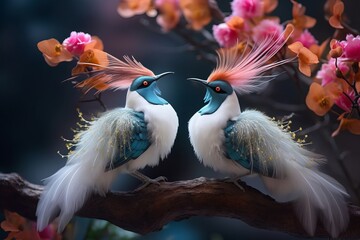 Delicate small birds and bright, beautiful, sparkling colors. from generative ai