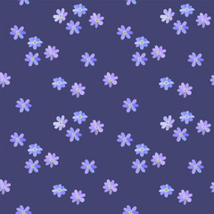 Seamless pattern of blue violet spring blooming wild forest flowers Hepatica
