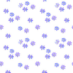 Seamless pattern of blue violet spring blooming wild forest flowers Hepatica
