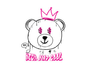 happy grafitti slogan with bear doll spray painted vector illustration rich king millionaire