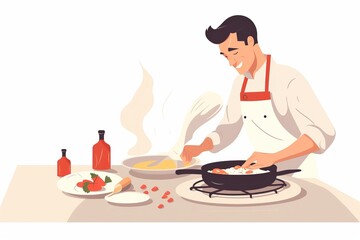 cartoon man cooking in the kitchen from generative ai