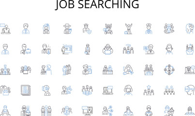 Job searching line icons collection. Planning, Management, Scheduling, Teamwork, Coordination, Collaboration, Implementation vector and linear illustration. Structuring,Prioritization,Administration