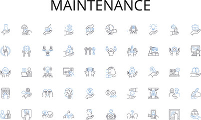 Maintenance line icons collection. Medical, Wellness, Patient, Hospital, Care, Insurance, Pharmacist vector and linear illustration. Physician,Medicare,Emergency outline signs set