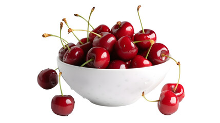 a bowl filled with delicious cherries transparent background png generative AI