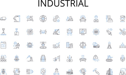 Industrial line icons collection. Experimentation, Subsampling, Quantification, Analysis, Selection, Collection, Randomization vector and linear illustration. Representation,Surveying,Testing outline