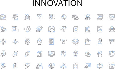 Innovation line icons collection. Innovation, Digitalization, Automation, Cybersecurity, Big data, Cloud computing, Artificial intelligence vector and linear illustration. Robotics,Internet of things