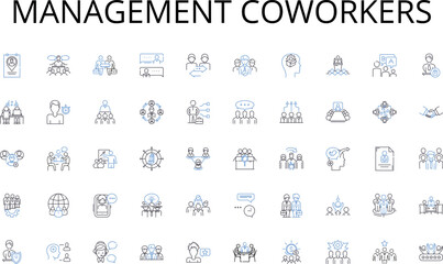 Management coworkers line icons collection. Diplomacy, Agreements, Tariffs, Imports, Exports, Investment, Sanctions vector and linear illustration. Negotiation,Trade war,Partnerships outline signs set