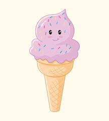 kawaii cute anime manga style sweet pink ice cream vector illustration design