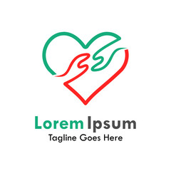 Love with hand logo template illustration. donation, care, give symbol 