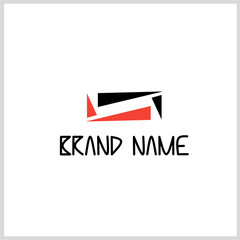 Rectangle logo black and red color conception with  triangle and text. Vector Illustration for Icon, symbol, Logo etc